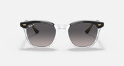 Ray-Ban sunglasses with clear/transparent frame and dark gray lenses, front view
