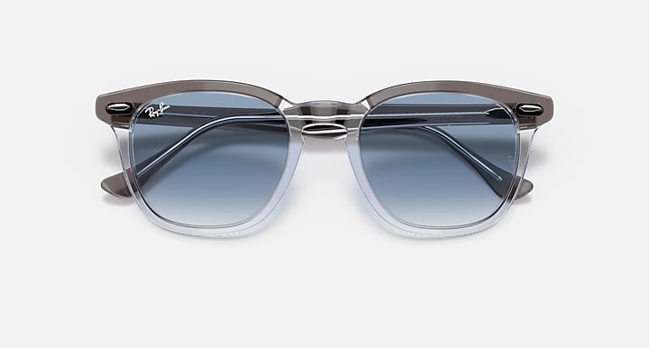 Ray-Ban Hawkeye sunglasses, translucent brown frame with dark blue polarized lenses