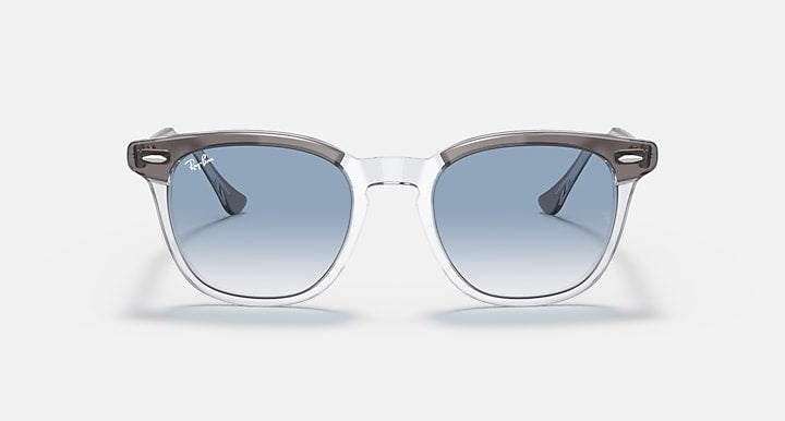 Ray-Ban Hawkeye sunglasses, silver frame with blue gradient polarized lenses front view