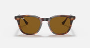 Ray-Ban Hawkeye sunglasses, tortoiseshell frame with amber polarized lenses front view