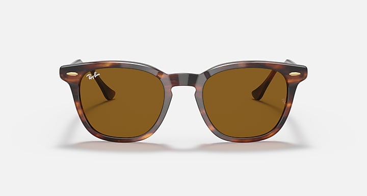 Ray-Ban Hawkeye sunglasses, tortoiseshell frame with amber polarized lenses front view