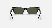 Ray-Ban cat-eye sunglasses with black frame and dark green lenses, front with temples visible