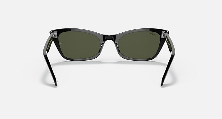 Ray-Ban cat-eye sunglasses with black frame and dark green lenses, front with temples visible