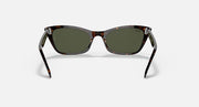 Ray-Ban cat-eye sunglasses with Havana tortoise frame and dark green lenses, front view