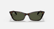 Ray-Ban cat-eye sunglasses with Havana tortoise frame and dark green lenses, angled front view