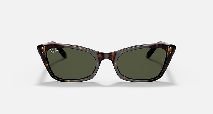 Ray-Ban cat-eye sunglasses with Havana tortoise frame and dark green lenses, angled front view
