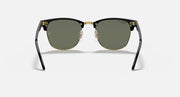 Ray-Ban Clubmaster sunglasses front view with dark lenses, black frame, gold-tone bridge