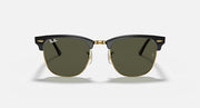 Ray-Ban Clubmaster sunglasses, black frames with gold accents, dark green lenses
