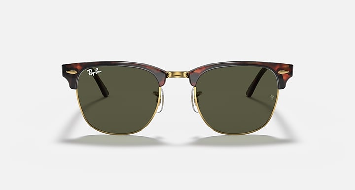 Ray-Ban Clubmaster sunglasses, tortoise frames, gold bridge and dark green lenses