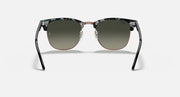 Ray-Ban Clubmaster sunglasses front view, tortoise-pattern frame with dark green lenses