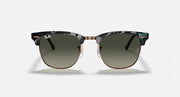 Ray-Ban Clubmaster sunglasses front view, tortoise-pattern frame with green lenses