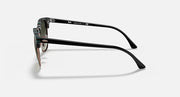 Ray-Ban Clubmaster sunglasses side view, tortoise frame with green lens and gold-tone hinge