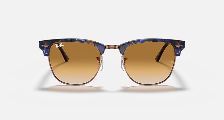 Ray-Ban Clubmaster sunglasses with blue acetate frame and amber-brown lenses
