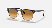 Ray-Ban Clubmaster sunglasses with blue tortoise frame and brown gradient lenses
