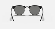 Clubmaster sunglasses front view with black frame and dark gray lenses