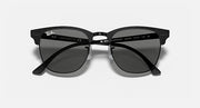 Ray-Ban Clubmaster sunglasses with black frame and dark gray lenses, printed details visible