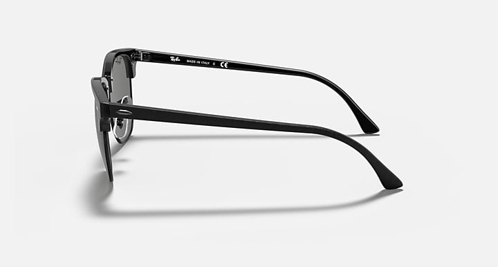 Clubmaster sunglasses side view with black frame and dark gray lenses
