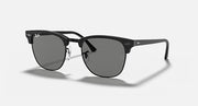 Clubmaster-style sunglasses with black frame and dark gray lenses