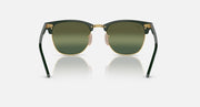 Green Clubmaster-style sunglasses with olive lenses and gold-tone bridge detail