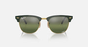 Ray-Ban Clubmaster sunglasses with dark green frame and green lenses, gold bridge detail.