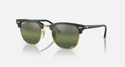 Ray-Ban Clubmaster sunglasses with dark green frame and olive green lenses, gold accents.