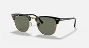 Clubmaster sunglasses with dark frame and green tinted lenses