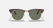 Clubmaster sunglasses with tortoise frame and green tinted lenses, front view