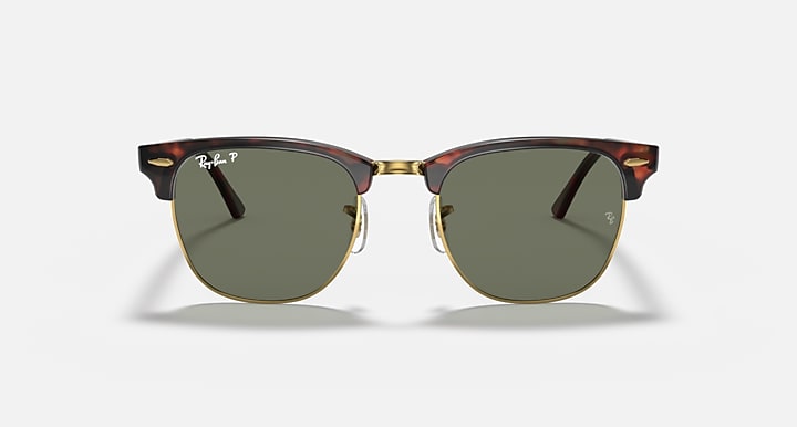 Clubmaster sunglasses with tortoise frame and green tinted lenses, front view