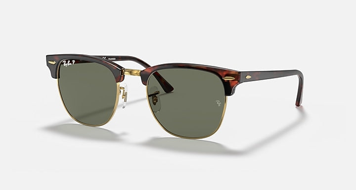 Clubmaster sunglasses with tortoise frame and green tinted lenses