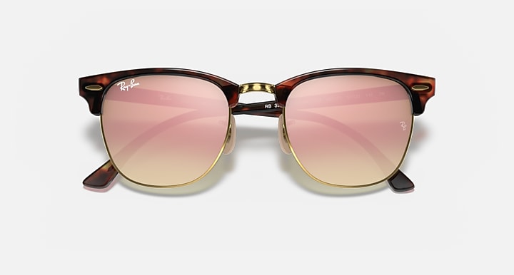 Ray-Ban Clubmaster sunglasses with black frame and pink-tinted gradient lenses