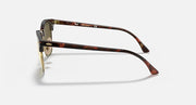Ray-Ban Clubmaster sunglasses side view with tortoise acetate arms and gold metal hinges