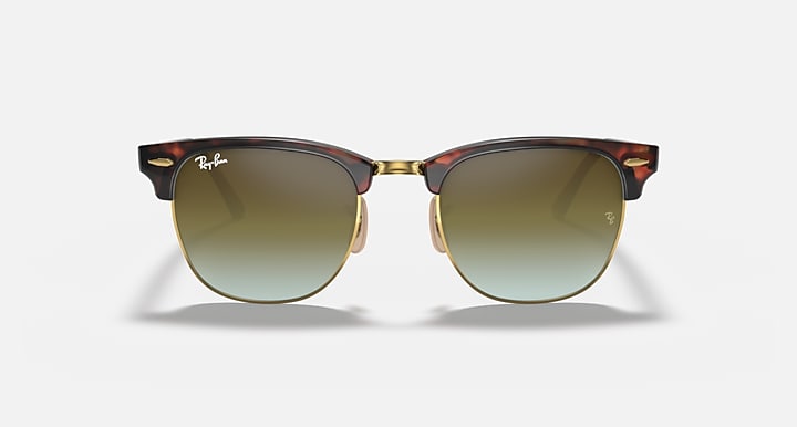 Clubmaster-style sunglasses with tortoiseshell frame and olive gradient lenses