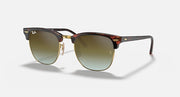 Clubmaster-style sunglasses with tortoiseshell frame and dark green gradient lenses