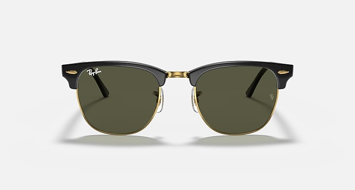 Ray-Ban Clubmaster sunglasses, black frame with gold-tone bridge and green lenses