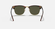 Clubmaster sunglasses with round dark green lenses and tortoise front frame
