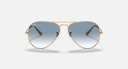 Ray-Ban aviator sunglasses with gold frame and blue tinted lenses