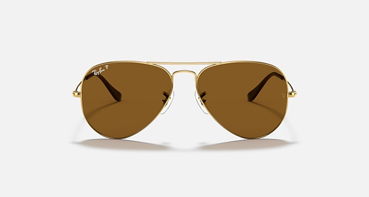 Ray-Ban aviator sunglasses with gold frame and brown tinted lenses