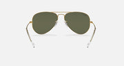 Ray-Ban aviator sunglasses with thin metal frame and muted green tinted lenses.