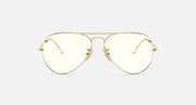 Aviator sunglasses with light gold frame and clear tinted lenses