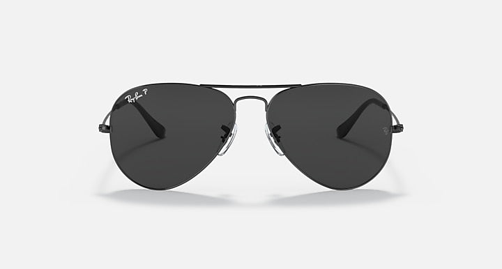 Silver aviator sunglasses with black tinted lenses and metal bridge