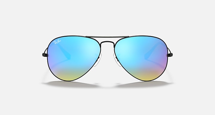 Gold-tone aviator sunglasses with blue gradient lenses and metal frame