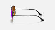 Gunmetal aviator sunglasses with purple-tinted lenses and black temple tips