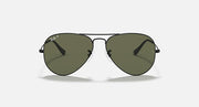 Black-tone aviator sunglasses with dark green lenses, front view