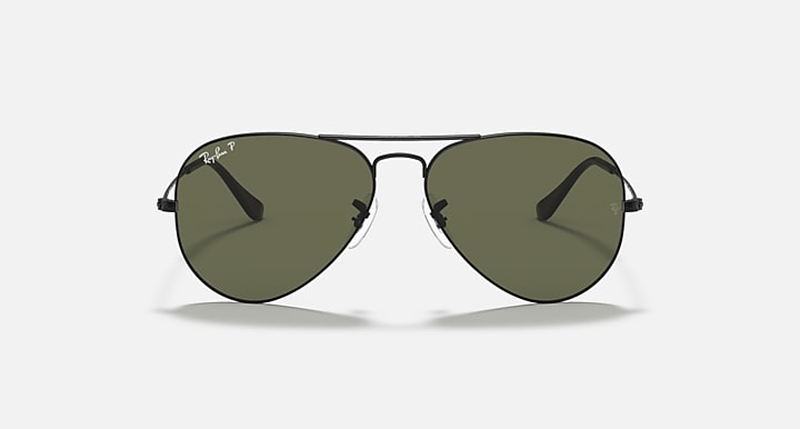 Black-tone aviator sunglasses with dark green lenses, front view