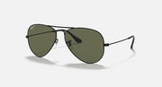 Black-tone aviator sunglasses with dark green lenses and slim metal frame
