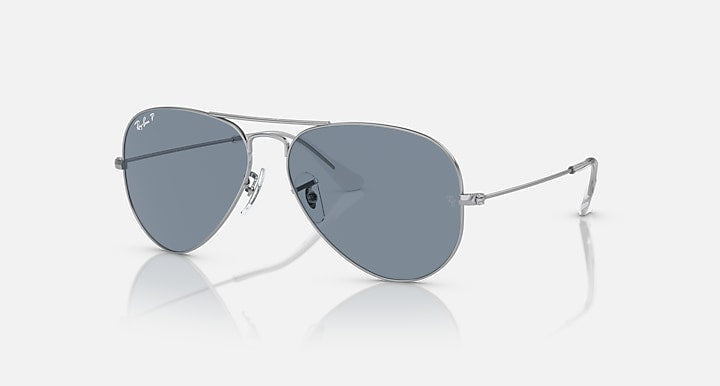 Ray-Ban aviator sunglasses with silver frame and blue gradient lenses