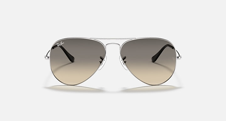 Silver-tone aviator sunglasses with dark gray gradient lenses and metal frame