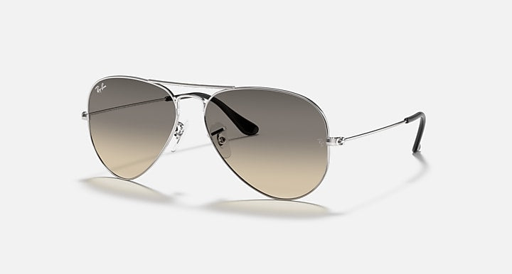 Ray-Ban aviator sunglasses with silver frame and brown gradient lenses