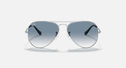 Silver-tone aviator sunglasses with blue-gray mirrored lenses and metal frame