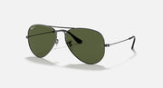 Aviator sunglasses with silver frame and dark green mirrored lenses
